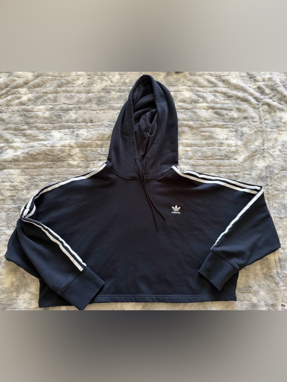 Adidas Cropped Hoodie with White Stripes